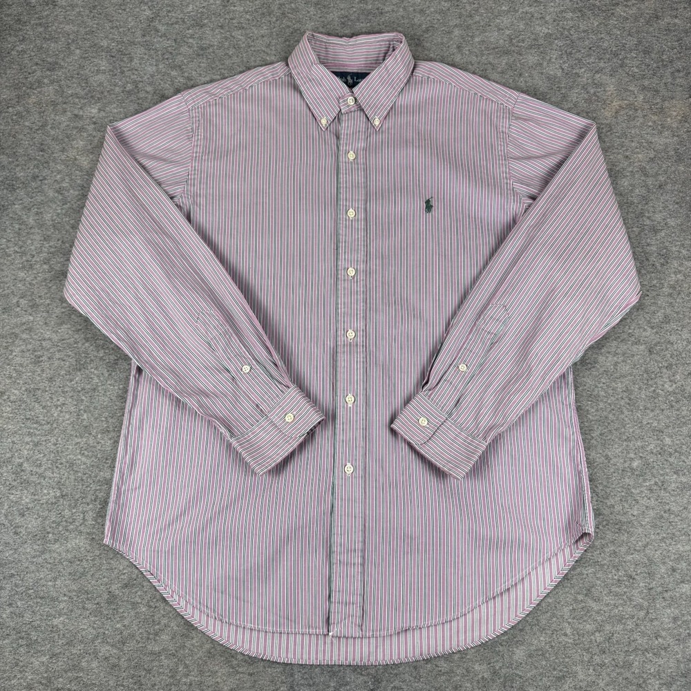 Ralph Lauren Button Down Shirt Classic Fit Long Sleeve Striped Mens Large L